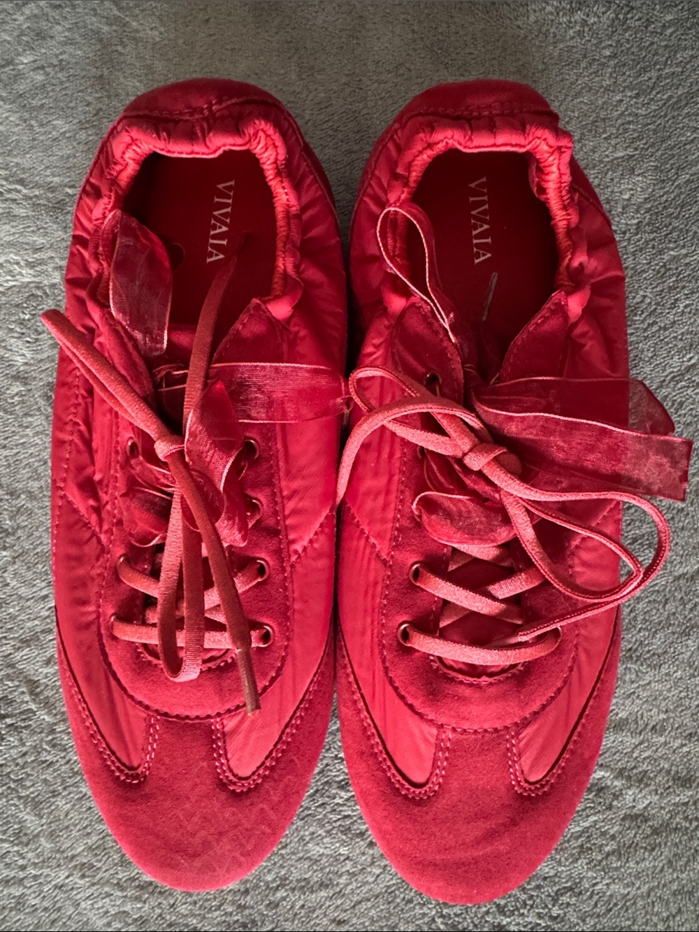Vivaia Red Women's Velvet Ribbon Lace-Up Sneakers